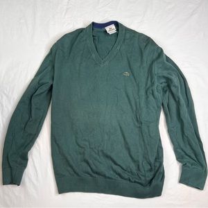 LACOSTE Mens V-Neck Jumper Sweater Size 6 XL Green Cotton A031223
